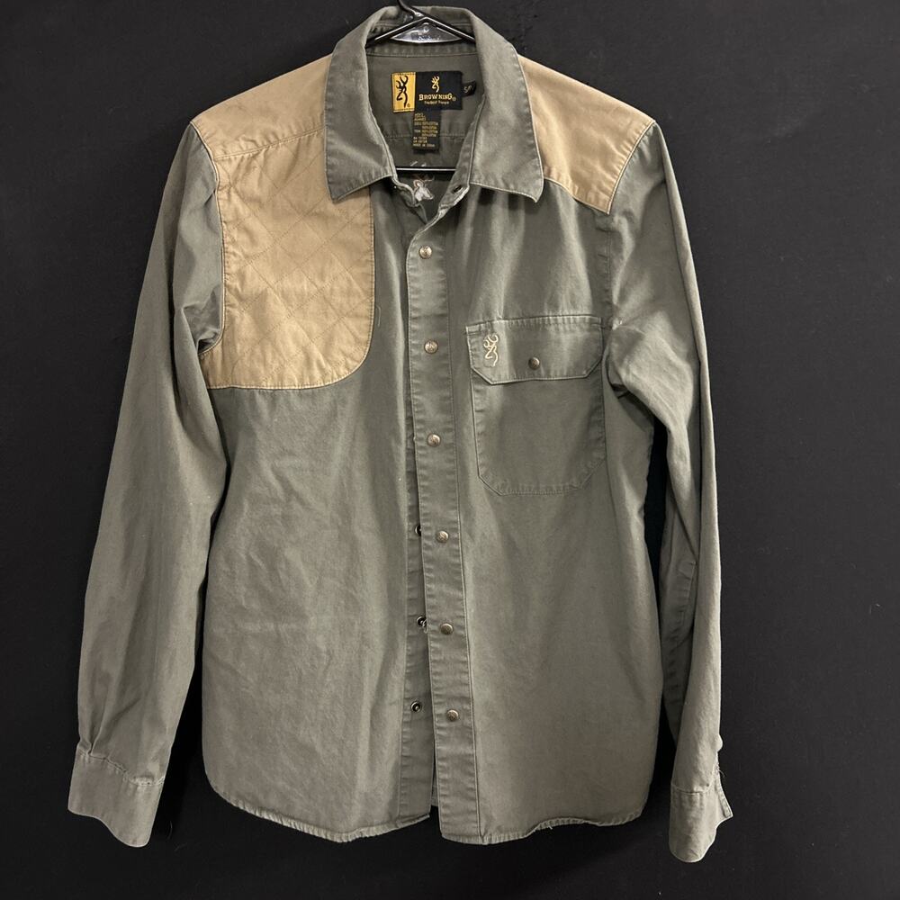 Browning Men's S/P Long Sleeve Canvas Shirt Snap Button Up 100% Cotton Green